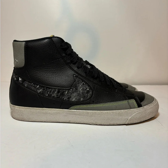 Nike Blazer Mid Sneakers Size 11.5 Recycled Wool Black Electric Green 2021 Shoes - Picture 1 of 11